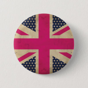Old Union Jack in Pink Flag Button Abzeichen