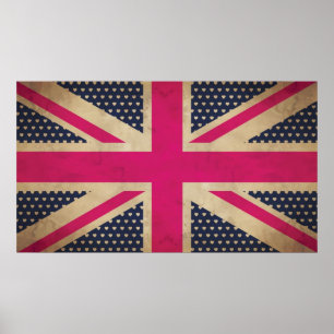 Old Union Jack in Pink Flag Poster/Print Poster