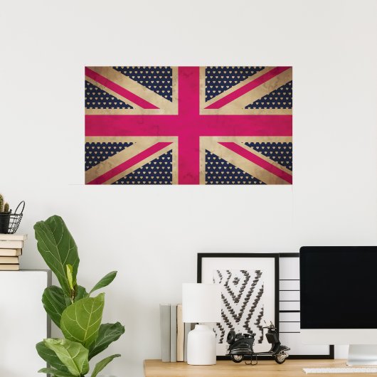 Old Union Jack in Pink Flag Poster/Print Poster (Heimbüro)