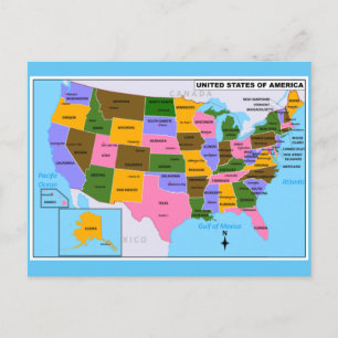 OLD USA Map mit Staat Hauptstädte und Golf von Mex Postkarte