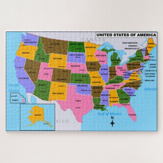 OLD USA Map mit Staat Hauptstädte und Golf von Mex Puzzle (Horizontal)