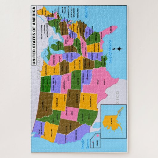 OLD USA Map mit Staat Hauptstädte und Golf von Mex Puzzle (Vertikal)