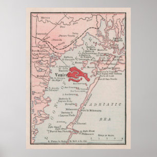 Old Venice Italien Karte (1912) Vintag Venedig Ita Poster