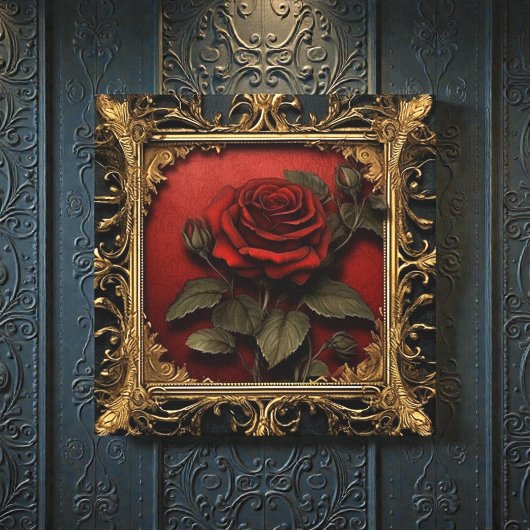 Old Victorian Black with Red Rose Leinwanddruck