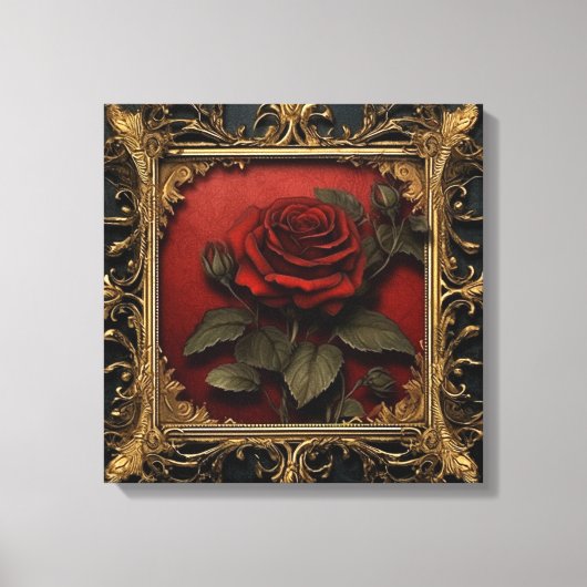 Old Victorian Black with Red Rose Leinwanddruck (Vorderseite)