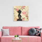 Old Victorian Silouette with Pink Roses Leinwanddruck (Insitu (Wohnzimmer))