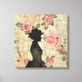 Old Victorian Silouette with Pink Roses Leinwanddruck (Vorderseite)