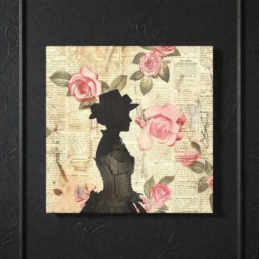 Old Victorian Silouette with Pink Roses Leinwanddruck