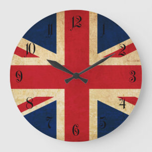 Old Vintag Grunge United Flag Union Jack Große Wanduhr