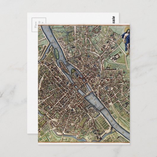 Old Vintag Paris Map shabbychic Postkarte (Vorne/Hinten)