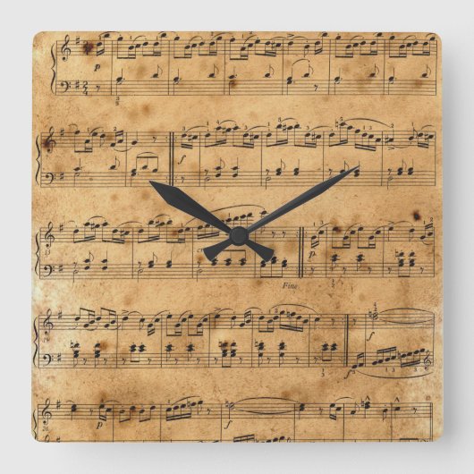 Old Vintage Antique Music Sheet-15 Quadratische Wanduhr (Vorderseite)