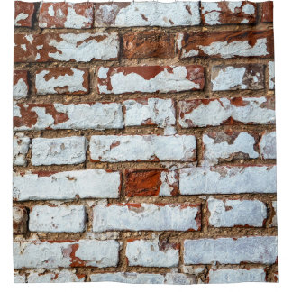 Old vintage brick wall with sprinkled white plaste duschvorhang