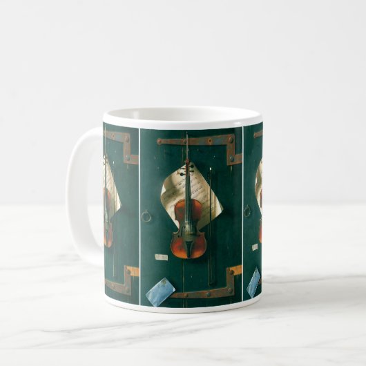 Old Violin Still Life von William Michael Harnett Kaffeetasse (Vorderseite Links)
