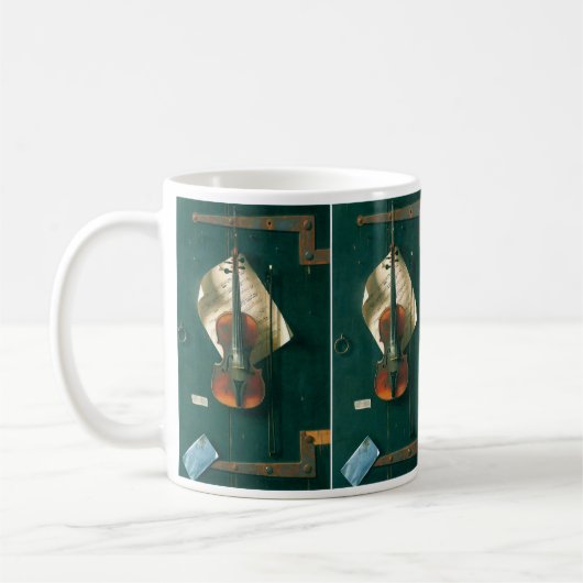 Old Violin Still Life von William Michael Harnett Kaffeetasse (Links)