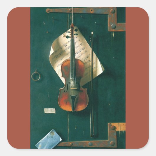 Old Violin Still Life von William Michael Harnett Quadratischer Aufkleber (Vorderseite)