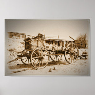 Old Wagon in Belmont Ghost Town, Nevada, Sepia Poster