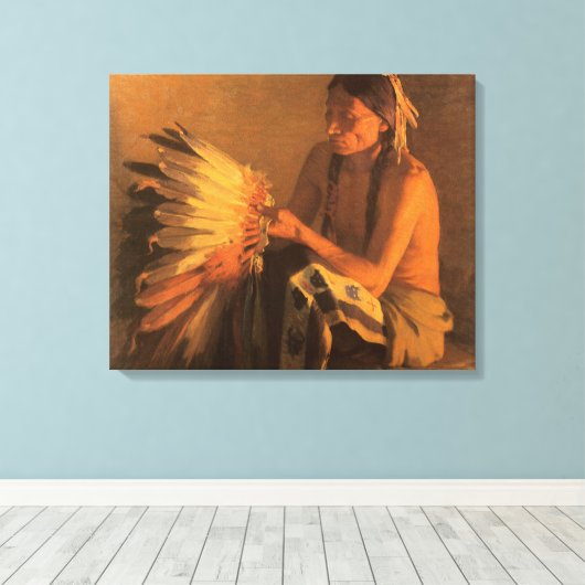 Old War Bonnet von Joseph Henry Sharp Leinwanddruck (Insitu (Holzboden))