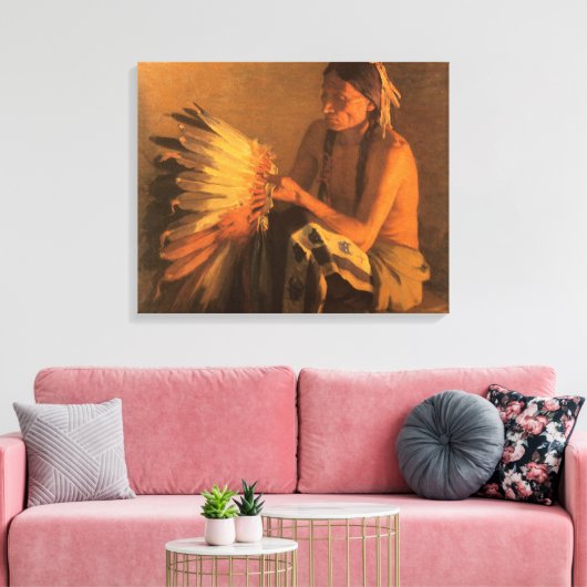 Old War Bonnet von Joseph Henry Sharp Leinwanddruck (Insitu (Wohnzimmer))