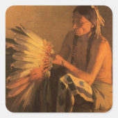 Old War Bonnet von Joseph Henry Sharp Quadratischer Aufkleber (Vorderseite)