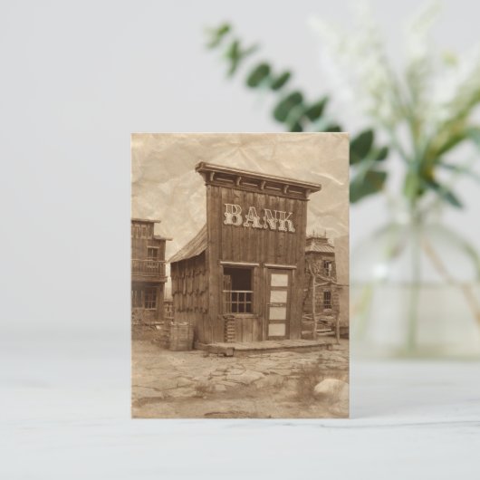 Old West Bank Sepia Postkarte (Stehend Vorderseite)