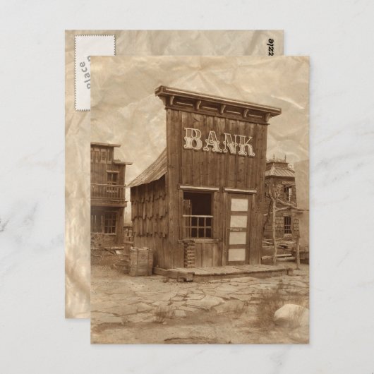 Old West Bank Sepia Postkarte (Vorne/Hinten)