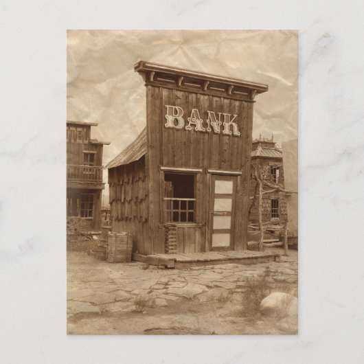 Old West Bank Sepia Postkarte (Vorderseite)
