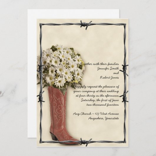 Old West Boot Bouquet verblasst 2 Hochzeit Einladu Einladung (Vorne/Hinten)