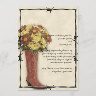 Old West Boot Bouquet verblasst 3 Hochzeit Einladu Einladung
