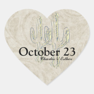 Old West Cactus Save the Date Herz-Aufkleber