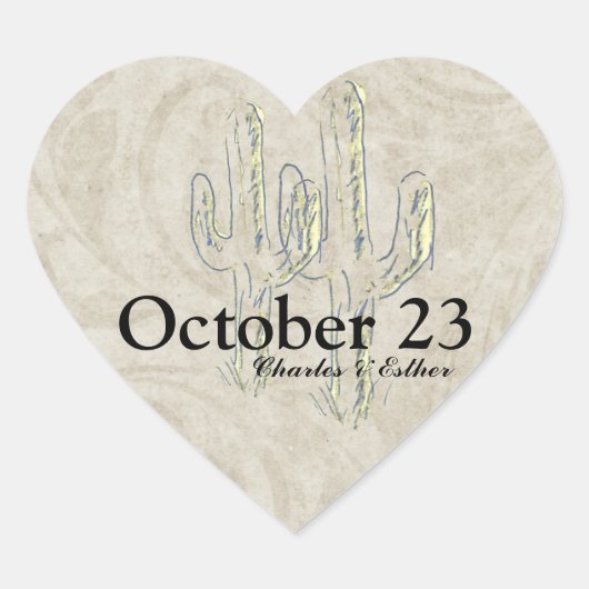 Old West Cactus Save the Date Herz-Aufkleber (Vorderseite)