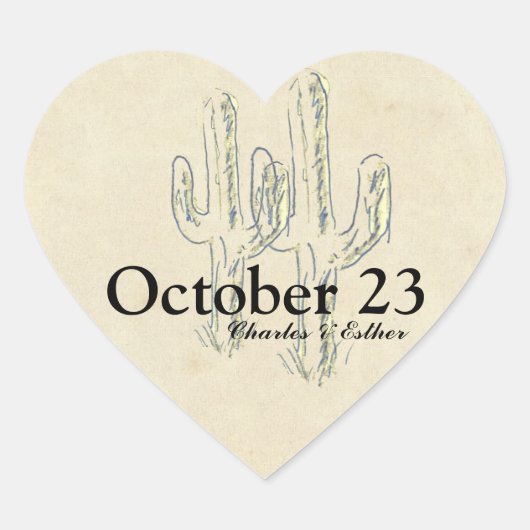 Old West Cactus Save the Date Herz-Aufkleber (Vorderseite)