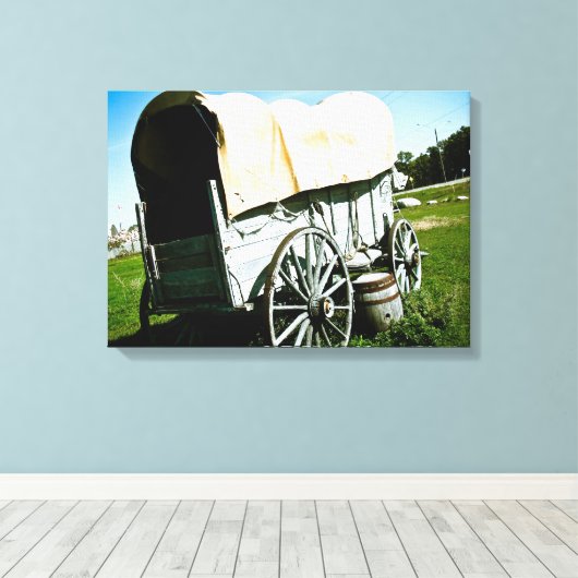 Old West Covered Wagon 02 Stretched Canvas Print Leinwanddruck (Insitu (Holzboden))