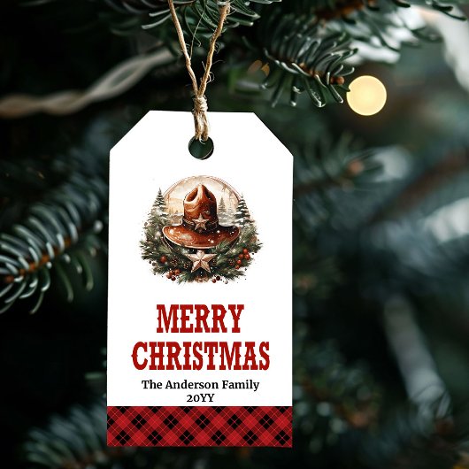 Old West cowboy Christmas tag editable design Geschenkanhänger