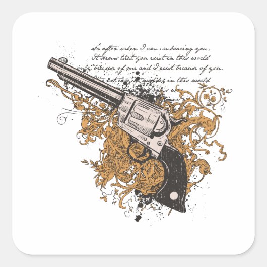 Old West Revolver Quadratischer Aufkleber (Vorderseite)