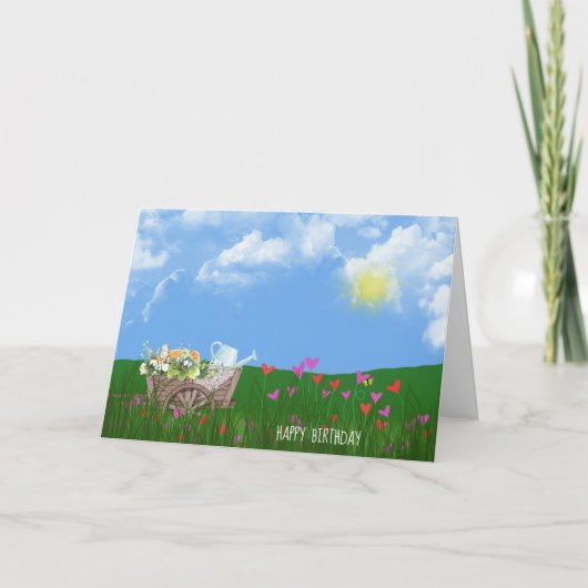 old Wheelbarrow with flowers birthday Karte (Vorderseite)