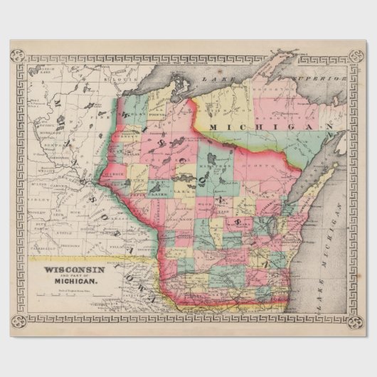 Old Wisconsin Map (1865)  Geschenkpapier (Flach)