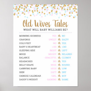 Old Wives Tales Baby Gender Reveal Game Poster