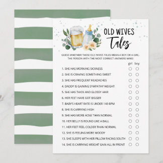 Old Wives Tales Game Greenery Baby Is Brewing card Einladung