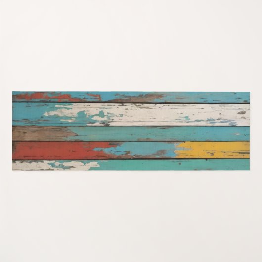 Old Wood Blue And Yellow Painted Distressed Planks Yogamatte (Vorderseite (Horizontal))