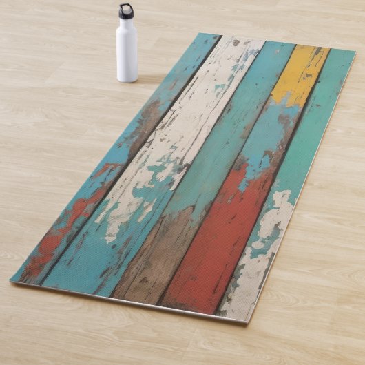 Old Wood Blue And Yellow Painted Distressed Planks Yogamatte (Beispiel)