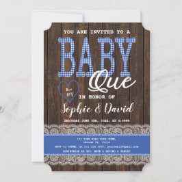 Old Wood Blue Gingham Boy Baby Shower GRILLEN Einladung