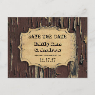 Old Wood Country Chic Save the Date Ankündigungspostkarte