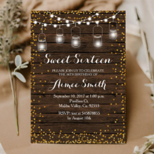 Old Wood Rustic Sweet 16 Geburtstagskarte Einladung