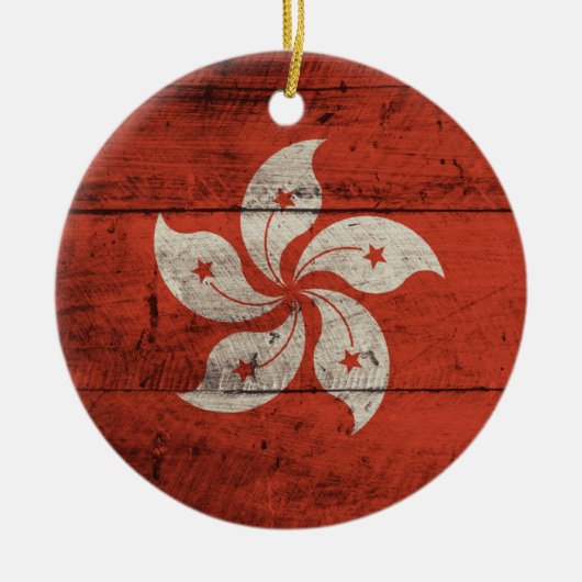 Old Wooden Hong Kong Fahne Keramikornament (Vorne)