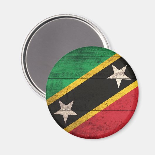 Old Wooden St. Kitts / Nevis Flag Magnet (Vorderseite/Rückseite)