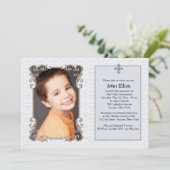 Old World Blue Damask Foto Religiöse Einladung (Stehend Vorderseite)