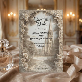 Old World Cathedral Sketch Vintage Romantic Save The Date