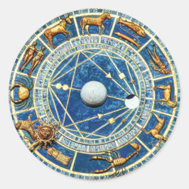 Old World Celestial Blue Zodiac Astrology Wheel Ma Runder Aufkleber