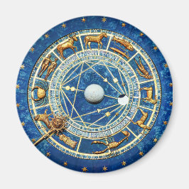 Old World Celestial Blue Zodiac Astrology Wheel Magnet