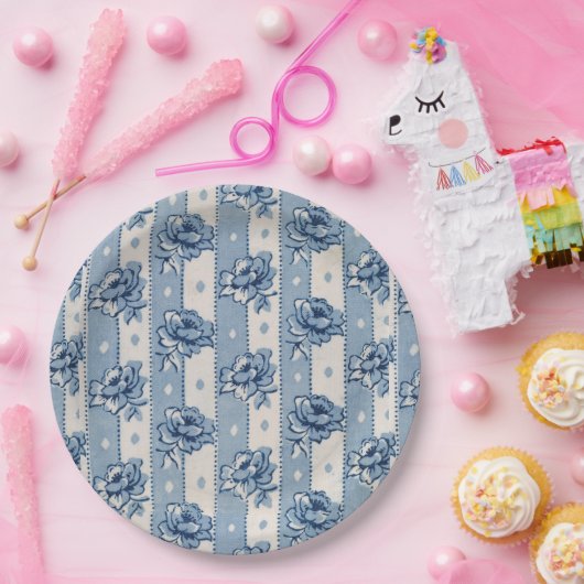 Old World Classic Blue Ivory Floral | Papierteller (Party)
